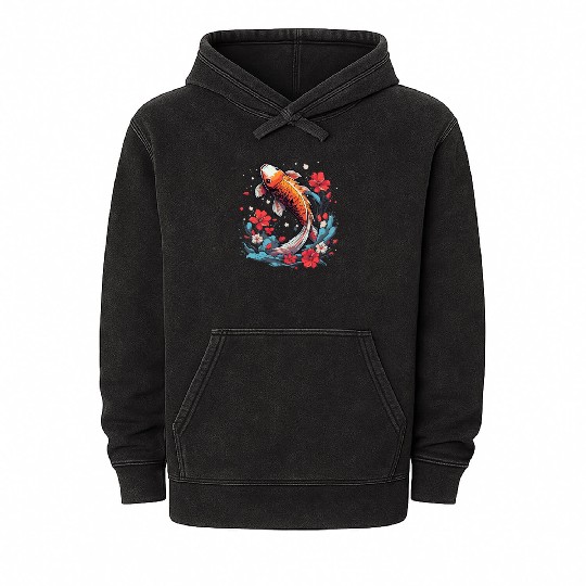 Koi Fish Koi Carp Japanese Koi Garden-Pond Koi Mineral Wash Hoodies