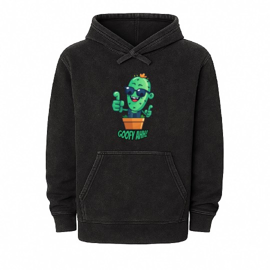 Fun Cactus Character Goofy Ahh Mineral Wash Hoodies