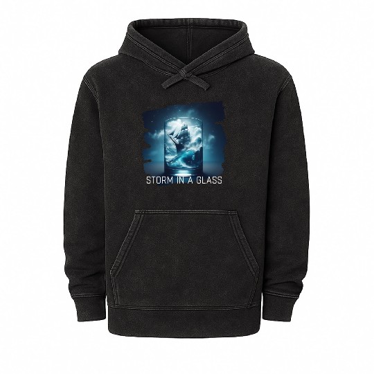 A storm in a glass with a ship Mineral Wash Hoodies