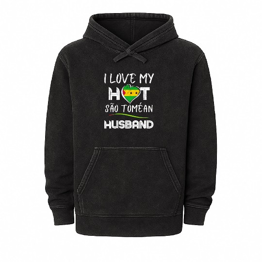 São Toméan Husband Proud Wife Mineral Wash Hoodies