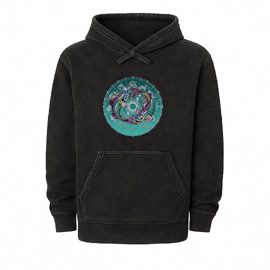 Pisces Zodiac star sign horoscope Astrology Mineral Wash Hoodies