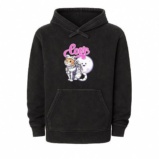 Astronaut Cat Love The Moon Mineral Wash Hoodies