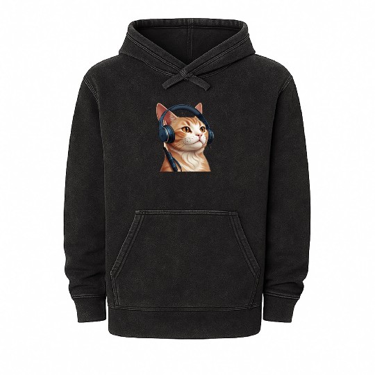 Music Lover Cat V II on Unisex Poly Cotton Mineral Wash Hoodies