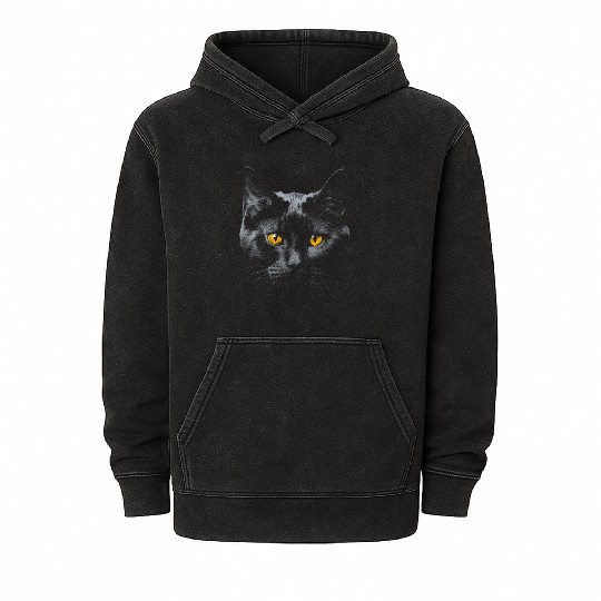 Black Cat Face Yellow Eyes Cat Halloween Costume B Mineral Wash Hoodies