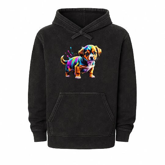Cute Puppy Made of Liquid Colours Mineral Wash Hoodies