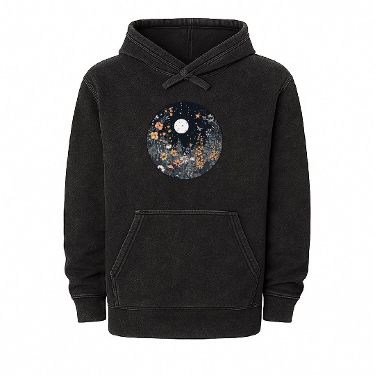 Midnight Sky Aesthetic Meadow Flower Garden Graphi Mineral Wash Hoodies