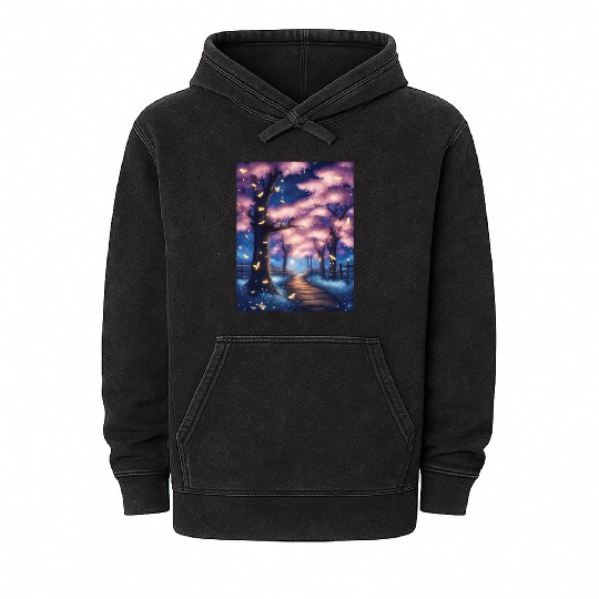 Fireflies In Cherry Blossom Trees Mineral Wash Hoodies