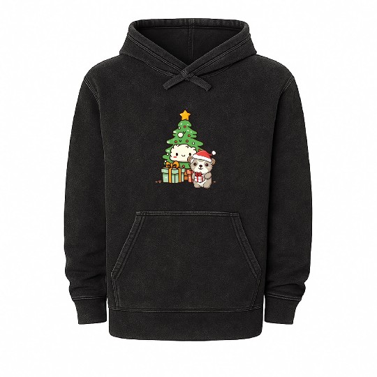 Cute Sloth with Christmas Tree Mineral Wash Hoodies