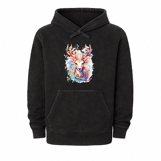 Colorful Reindeer Fantasy: Studio Ghibli Style Mineral Wash Hoodies