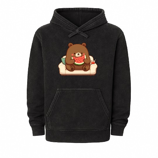 Cosy bear enjoying watermelon Mineral Wash Hoodies