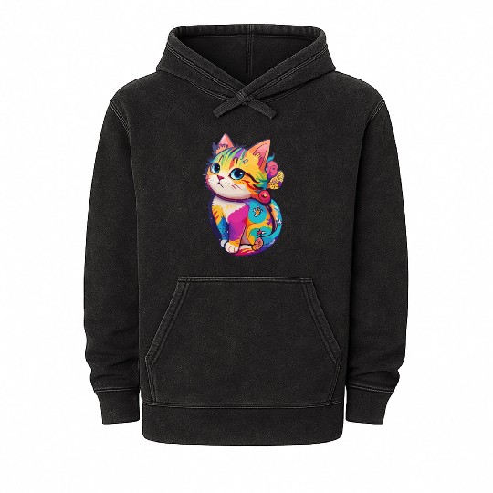 Colorful Cute cat for cat Lovers Mineral Wash Hoodies