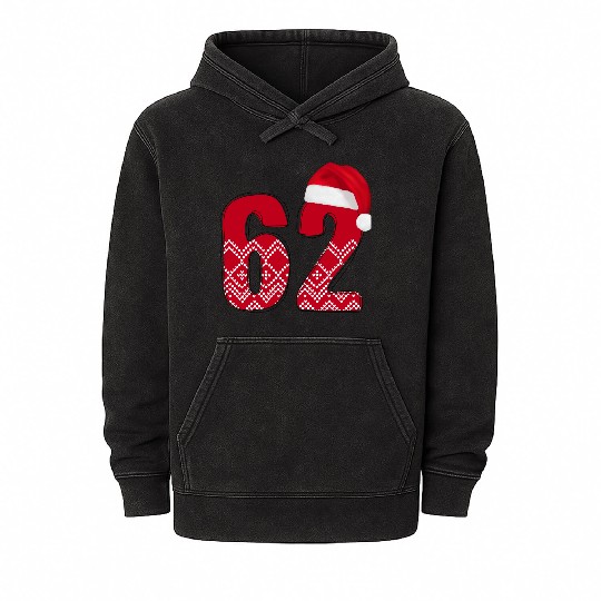 62 Red and White Christmas Number Sixty Two Mineral Wash Hoodies