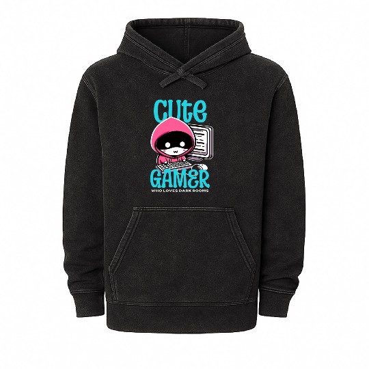 Cute Gamer, who loves dark Rooms Mineral Wash Hoodies