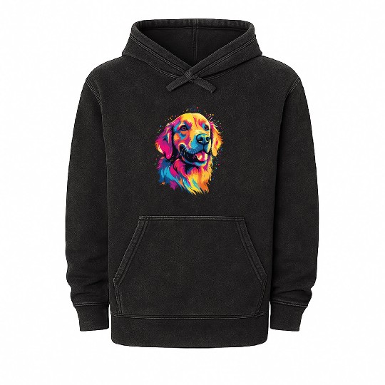 Watercolor Colorful Golden Retriever Mineral Wash Hoodies