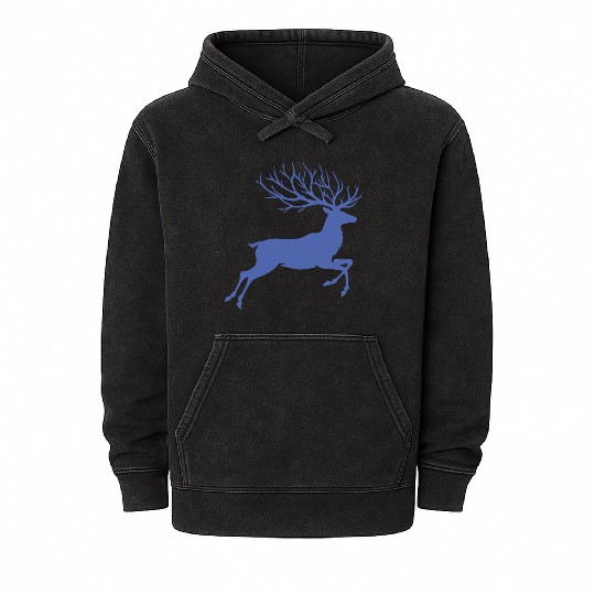 Reindeer silhouette deer antlers Christmas Mineral Wash Hoodies