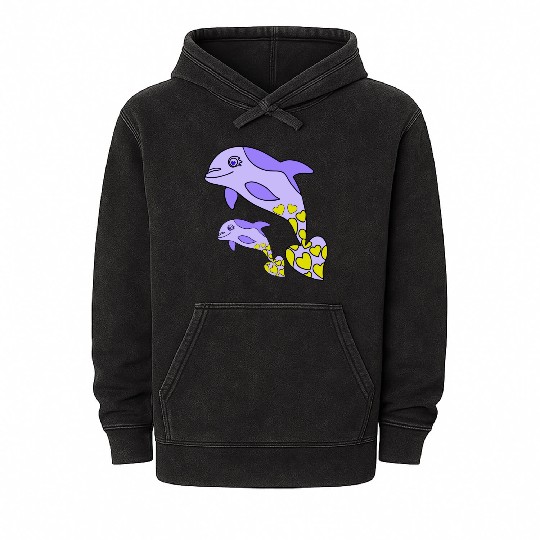 The Endearing Dance of Dolphin Mom and Kid Mineral Wash Hoodies