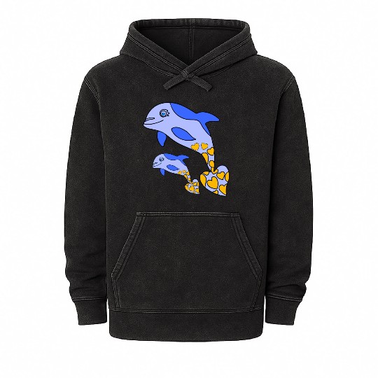 The Endearing Dance of Dolphin Mom and Kid Mineral Wash Hoodies