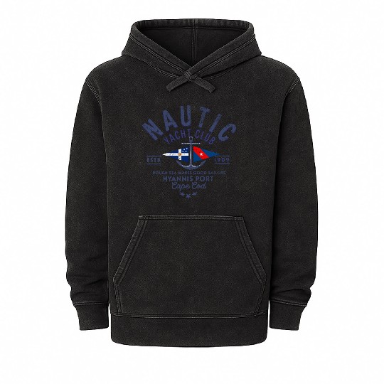 Nautic Yacht Club Emblem Design Mineral Wash Hoodies