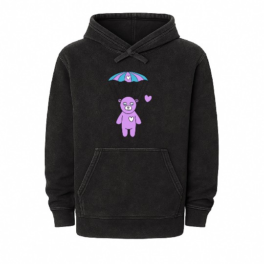 Cheerful Purple Teddy bear with a Heart Balloon Mineral Wash Hoodies