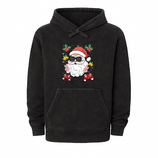 Santa Cool Gamer Video Game X-Mas Gaming Mineral Wash Hoodies