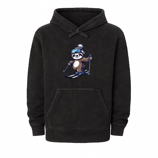 Relaxed Sloth Skier – Winter Fun on the Slopes Mineral Wash Hoodies