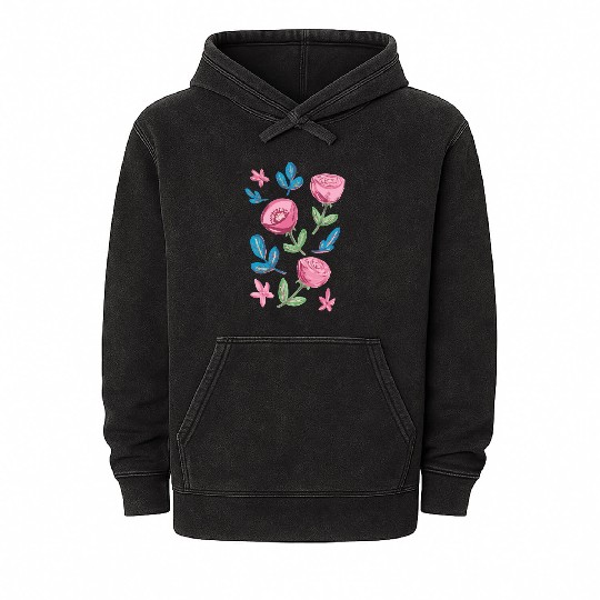 Wild Flowers In Gouache Mineral Wash Hoodies