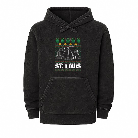 St. Louis Missouri Ugly Christmas Mineral Wash Hoodies