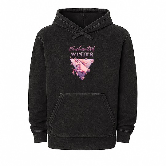 Enchanted Winter 80s Retro Lilac Unicorn Mineral Wash Hoodies
