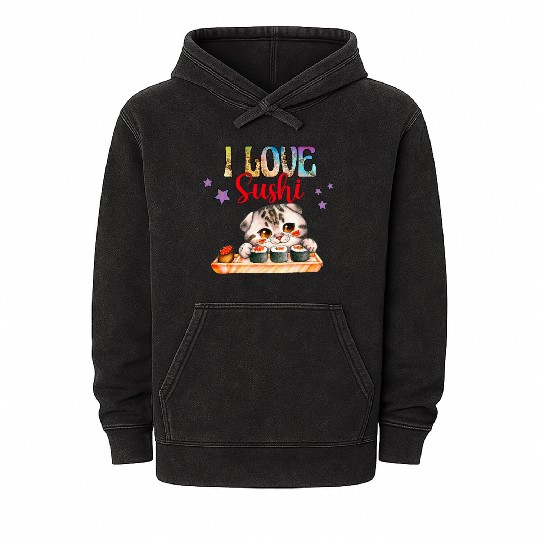 I love Sushi - Cat sushi Mineral Wash Hoodies