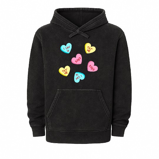Sweet Candy Hearts Valentines Day Mineral Wash Hoodies