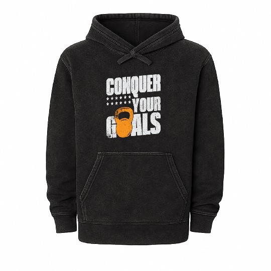 Conquer Your Goals Exercise Gym Lover Mineral Wash Hoodies