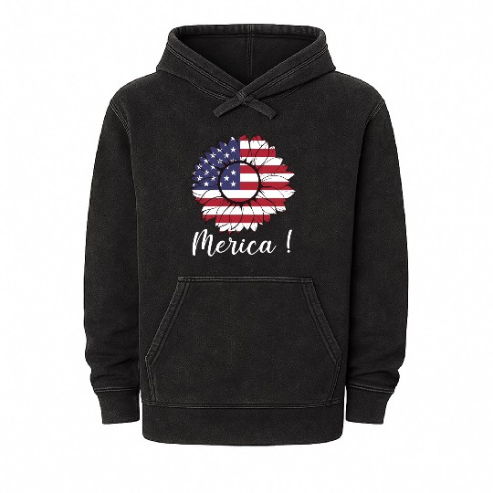 Merica Sunflower Usa Flag Mineral Wash Hoodies