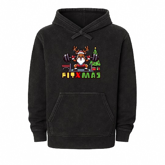 fit xmass, funny christmas reindeer Mineral Wash Hoodies