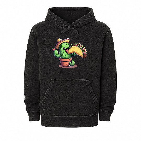 Mexican taco cactus Mineral Wash Hoodies