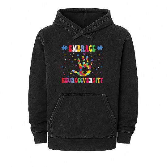 embrace neurodiversity - Embrace ADHD Autism ASD. Mineral Wash Hoodies