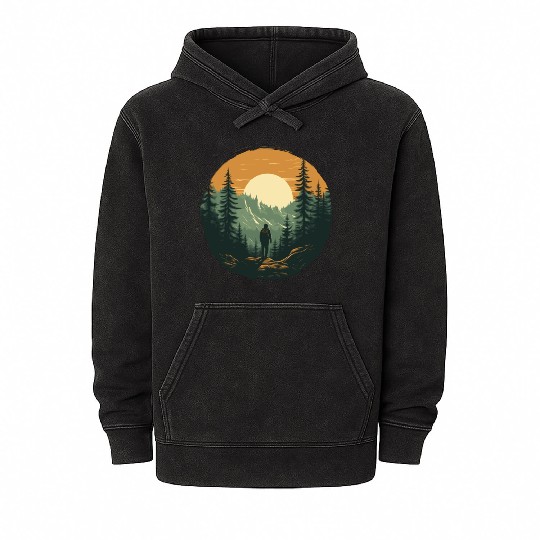 Forest nature trekking adventure Mineral Wash Hoodies