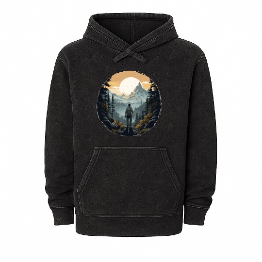 Forest nature trekking adventure Mineral Wash Hoodies