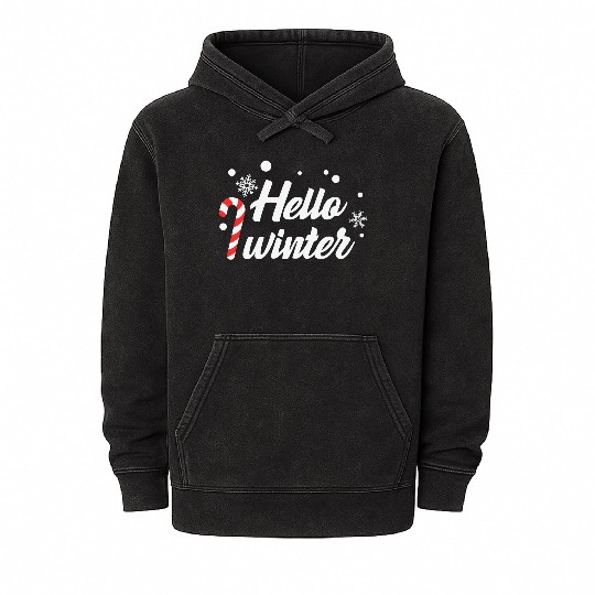 Hello Winter Christmas Candy Canes Mineral Wash Hoodies