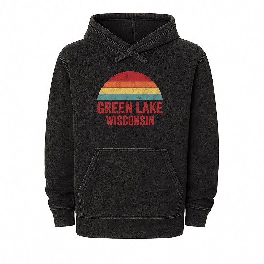 Vintage Green Lake Wisconsin Mineral Wash Hoodies