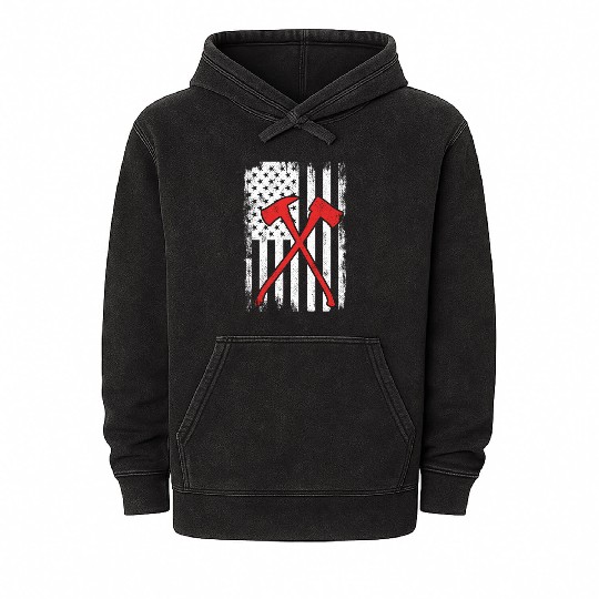 US Patriotic Firefighter Mineral Wash Hoodies