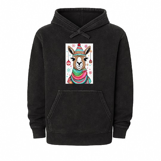 Cute LLama llama with christmas style Mineral Wash Hoodies
