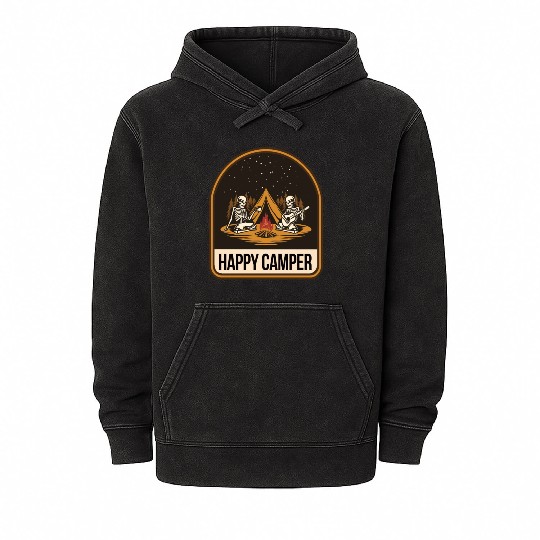 Happy Camper Skeleton Campfire Tent Mineral Wash Hoodies