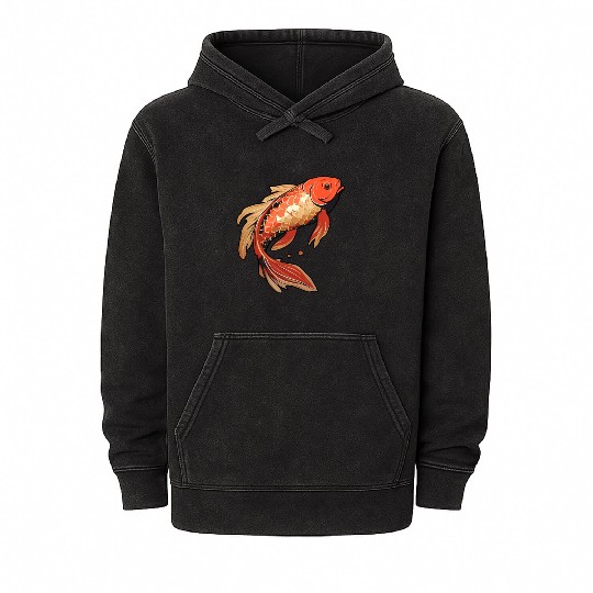 Koi Fish Japanese Carp Pond Mineral Wash Hoodies