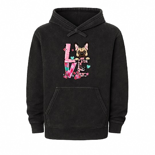 Frenchie Dog I Love My Dog Valentines Day Mineral Wash Hoodies