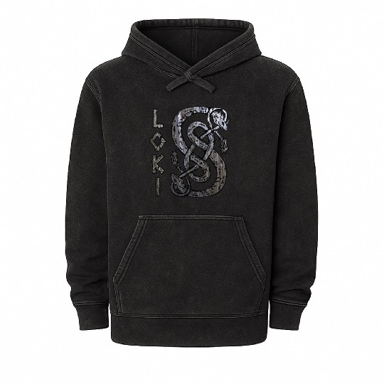 Loki's Symbol The Serpent Mineral Wash Hoodies Thor Mjolnir Valknut