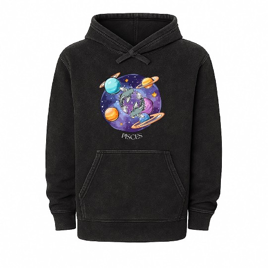 Pisces zodiac sign Mineral Wash Hoodies