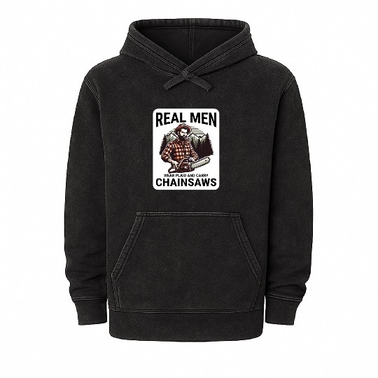 Lumberjack Woodworker Woodcutter Chainsaw Arborist Mineral Wash Hoodies