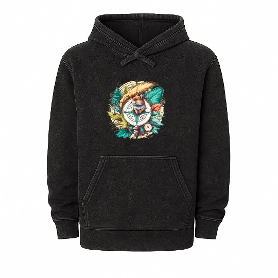 Adventurous Squirrel Compass : Navigating Nature Mineral Wash Hoodies