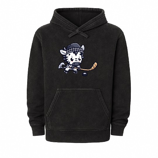 Zebra Hockey Player - Animal Fun on Ice Mineral Wash Hoodies