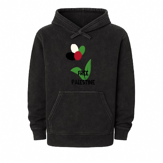 Free Palestine,Flag-colored rose ,watermelon color Mineral Wash Hoodies